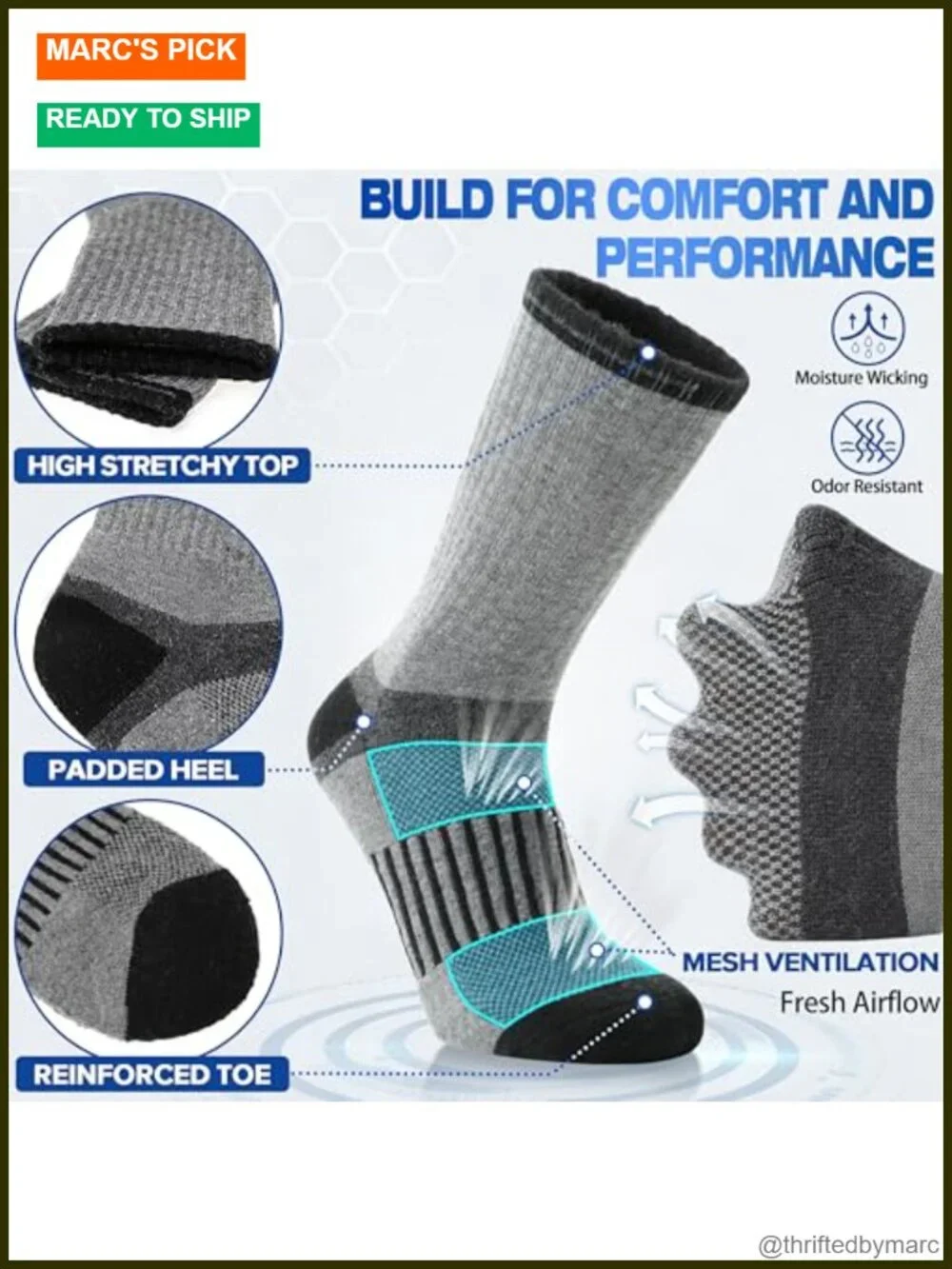 5 Pairs Merino Wool Hiking Socks Warm Thermal Cushioned Moisture Wicking